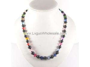 Multi-Color Glass Crystal Beads and Hematite Beads Necklace